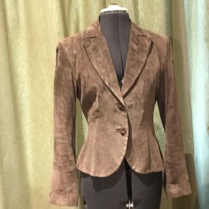 Taupe suede jacket with rear ruffle peplum